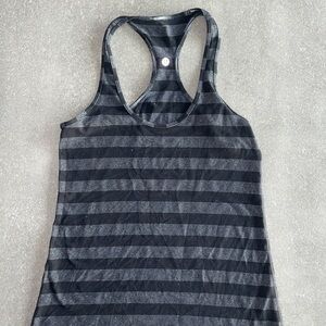 Lululemon Cool Racerback Athletic Tank Top. Grey/black thicker stripe
